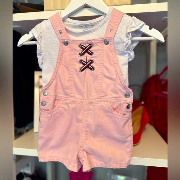 Tommy Hilfiger Pink Denim Overalls Matching Set - Picture 1 of 4